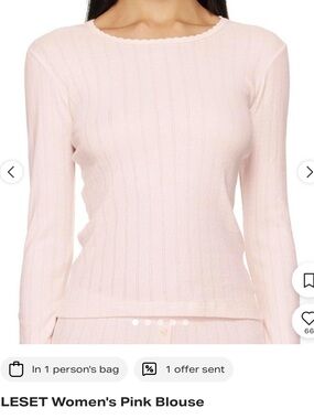 LESET pointelle boxer long sleeve tee in pink melange